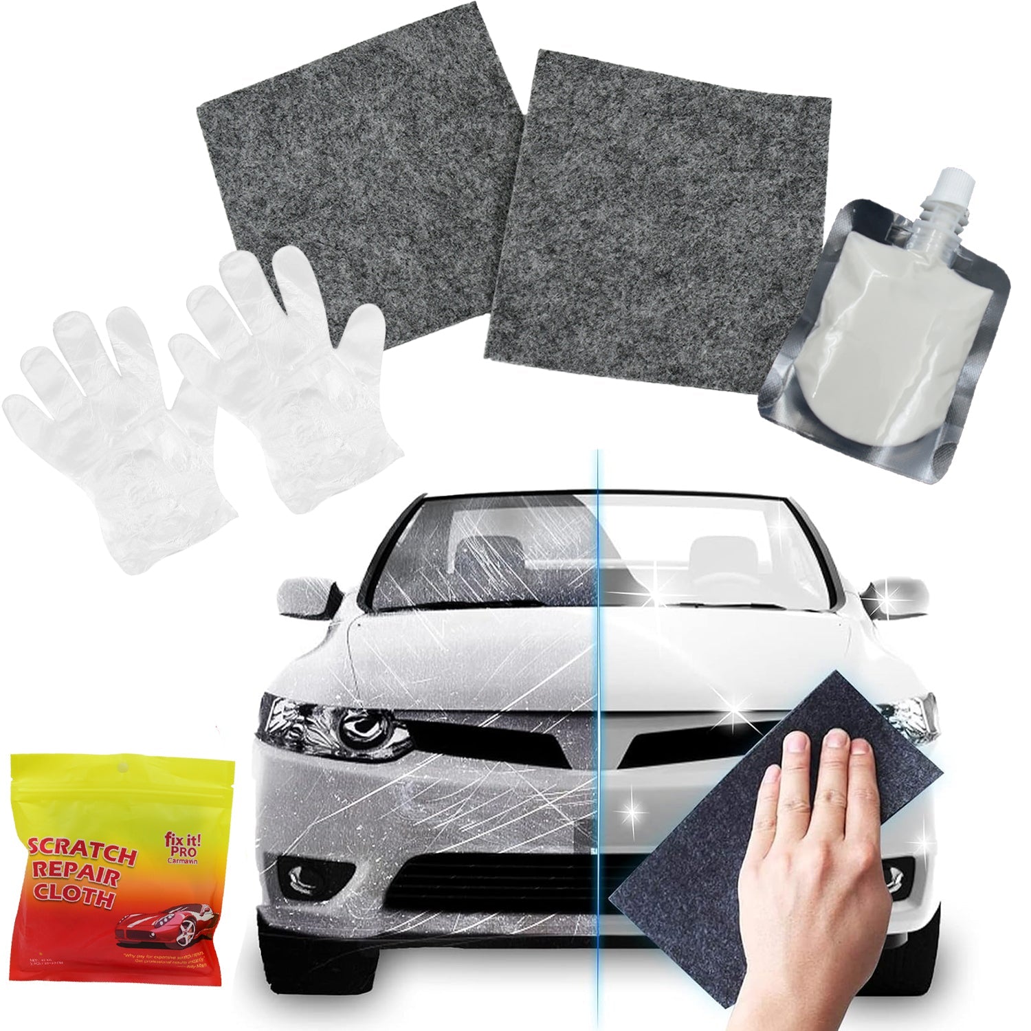 8527 Nano Magic Car Scratch Remover Cloth, Multipurpose Scratch Repair Cloth, Cloth for Car Paint Scratch Repair, Easy to Repair Slight Scratches on the Surface Polishing Repeatable Use for All Kinds of Car (45 ML Repair Solution, 2 Gloves, 2 nano Cloth) 8527 Nano Magic Car Scratch Remover Cloth, Multipurpose Scratch Repair Cloth, Cloth for Car Paint Scratch Repair, Easy to Repair Slight Scratches on the Surface Polishing Repeatable Use for All Kinds of Car (45 ML Repair Solution, 2 Gloves, 2 nano Cloth)